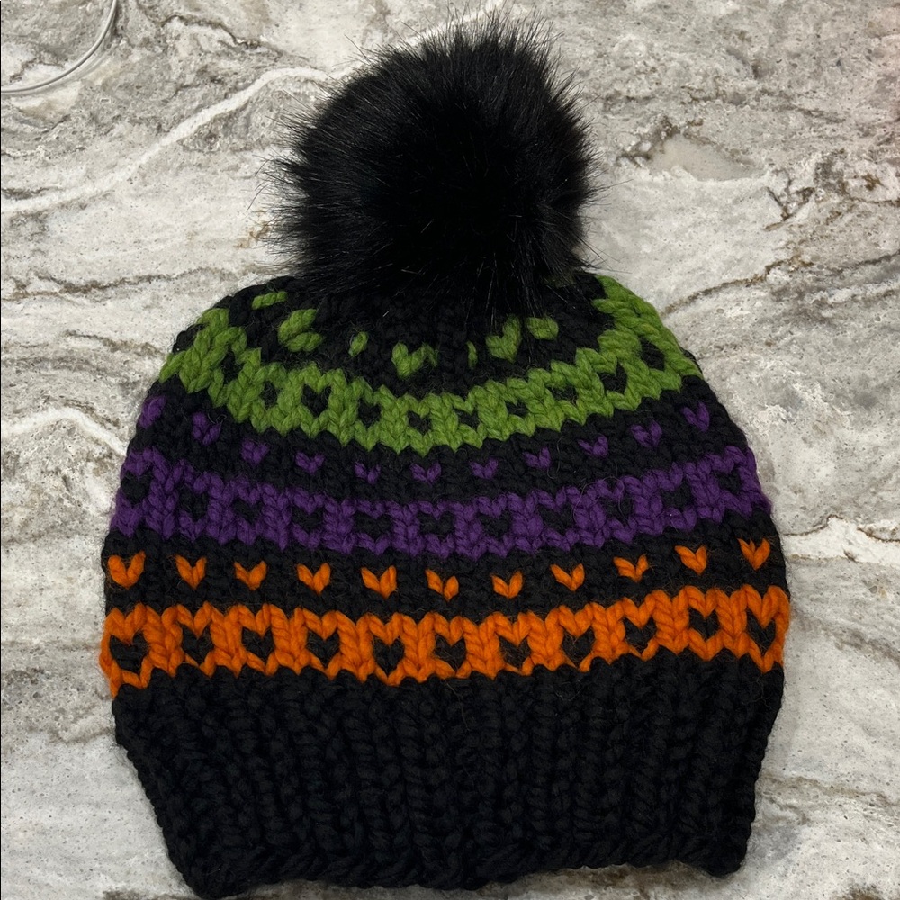 Colorful Knit Beanie with Pom Pom Fall Halloween Trick or Treat Warm UniSex